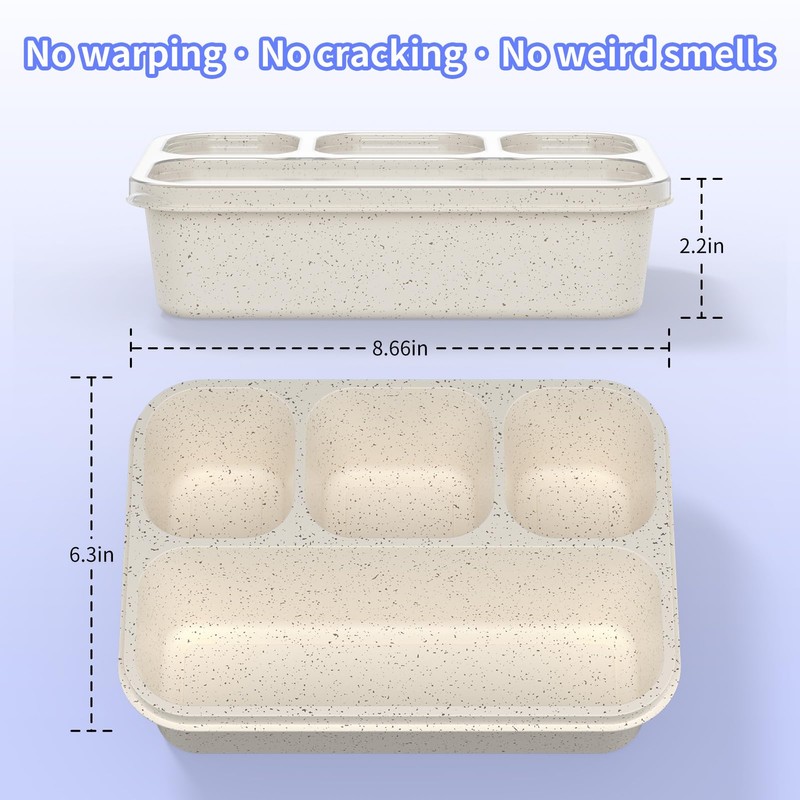 Bento Box 5-Pack, 4-Compartment Lunch Box for Women, Men &