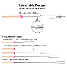 Marshmallow Roasting Sticks, 32Inch 16pcs Telescopic Barbecue Forks Retractable Stainless Steel Smores Skewers with Anti-slip Wooden Handle for BBQ Outdoor Camping Campfire Firepit (16)