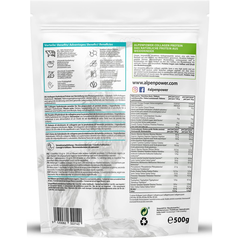 AlpenPower Collagen Hydrolysate Protein Powder 500 g - Bioactive Collagen