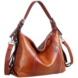 HESHE Shoulder Bag Designer Soft Genuine Leather Handbags for Women Hobo Crossbody Bags Tote Purse Zipper Work Bag(Sorrel)