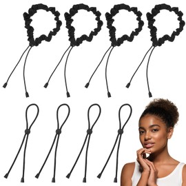 8 Pcs Adjustable Elastic Satin Hair Ties Adjust Black Scrunchies Accessories Non-Slip Polyester Bands Hair Holder Pack for Women Girls Afro Puff Thick Dreadlock Locs Updos Ponytail