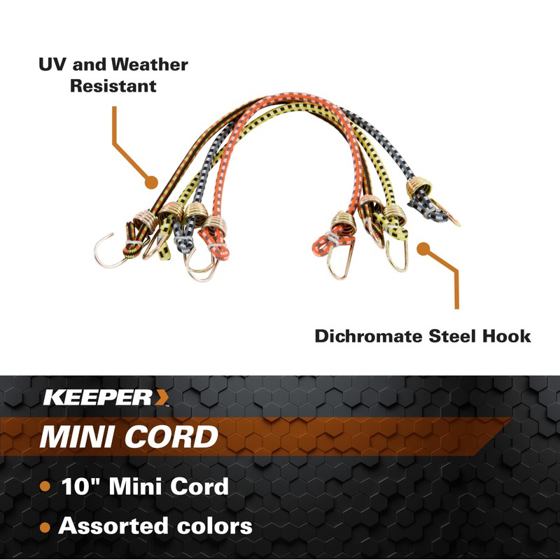 Keeper - 10” Mini Bungee Cords, 4 Pack - UV
