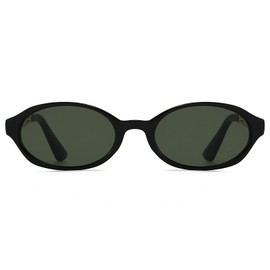 LJCZKA Small Oval Sunglasses Women's Retro Oval Sunglasses Metal 90s Vintage Glasses Women Fashion with UV400 Protection, black green