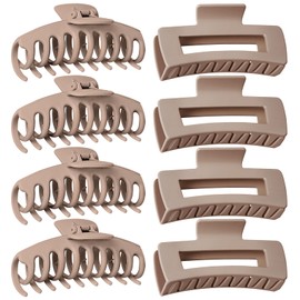 TOCESS Hair Claw Clips for Women - 8PK Large Neutral Matte Jumbo Hair Clips for Thick, Thin, Long, Short, Curly Hair Girls, Big Jaw Clip Set for Daily Use(khaki)