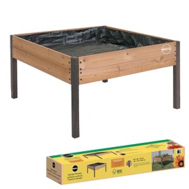 Miracle-GRO 4 x 4 Ft. Wooden Raised Garden Planter, 12.8 Cu. Ft. Above Ground Garden with Powder-Coated Metal Brackets for Decks and Yards