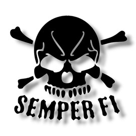 Semper Fi Skull Decal Sticker - 6x3.3 Patriotic Marine Corps Car Window or Laptop Vinyl Graphic (Black)