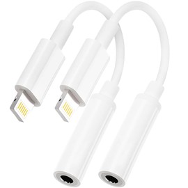 2 Pack Lightning to 3.5 mm Headphone Jack Adapter for iPhone,[Apple MFi Certified] Headphone Jack Adapter Cord Dongle Aux Cable Converter with iPhone 14/13/12/11/X/XR/XS/8/7