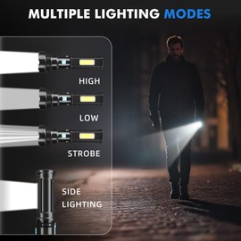 Rumiom Solar/Rechargeable LED Flashlight 2 Pack, 4 Modes Multi Function Flashlights High Lumens with 2000 mAh Battery, Emergency Strobe Light, Waterproof, USB Charging for Home, Emergencies, Camping