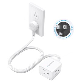 TROND - Cable de extensión plano corto con múltiples tomas, enchufe de pared plana giratorio de 360°, cable de conexión a tierra de 3 puntas, 3 pies, 16AWG, color blanco