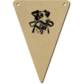 5 x 140mm 'Jack Russell Holding Dog Leash' Wooden Bunting Flags (BN00089377)