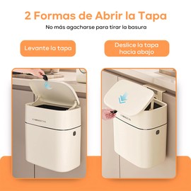 RONLADO 10L Cubo de Basura Colgante,Cubo de Basura con Tapa para Interior y Cocina,Cesto de Basura de Pared de Cocina,Cubo de basura para encimera,Deslizante Abierto,Para Baño,Dormitorio,Oficina