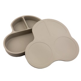 PAPU BABY Plato con divisiones Coche de silicón para bebés 2 piezas. Libres de BPA. Plato con succión. Silicón de grado alimenticio. Alimentación independiente. (Gris)
