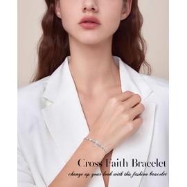 Ladytree 925 Sterling Silver Cross Bracelet for Women Adjustable God Faith Christian Jewelry
