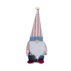 Rae Dunn Americana 4th of July Gnomes – Red & White Gnome with Wood Star Garland and Stripped Hat – Americana Decor – Gnome Gifts – 4th of July Decorations for Home