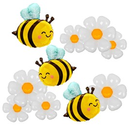 Finypa Bee & Daisy Balloons, 3pcs Bee, 7pcs Daisy, Yellow, Birthday, Baby Shower, Wedding, Summer Groovy Boho Decorations