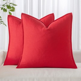 MIULEE Pack of 2 Decorative Linen Pillow Covers for Bed 24x24 Inch Red Farmhouse Soild Neutral Throw Pillow Covers Soft Accent Decorative Pillowcases Home Decors for Couch Sofa Living Room