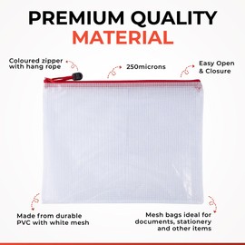 Pack of 12 A5 Orange PVC Mesh Zip Bags