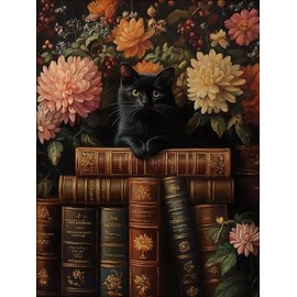 Tiwabb Books and Cats Paint by Numbers Kit for Adults Beginner, Easy Adult Paint by Number Kits on Canvas DIY Painting for Beginners Art by Numbers for Gifts Home Wall Decor 16x20 Inch