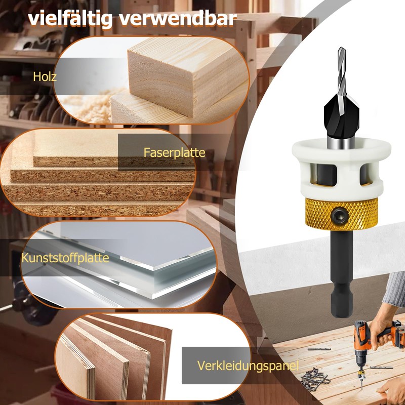 Countersink Drill Wood Countersink Drill Set with Depth Stop, Practical