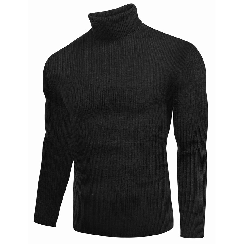 Ekouaer Mens Turtleneck Shirts Ribbed Lightweight Sweater Long Sleeve Casual