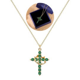 ZEATHAN Cross Necklace for Women Birthstone Necklace for Women Simple Dainty Gold Cross Pendant Necklace with Crown Cute Cross Charm Cubic Zirconia Necklace Religious Christian Gifts for Women