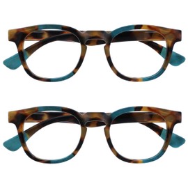 OPULIZE Ava Fernbrille 2er Pack Kurzsichtigkeit Schmeichelhaft Abgerundet Rahmen Federscharniere Kratzfest Braun Schildpatt Türkis Herren Damen MM62-Q -2.00