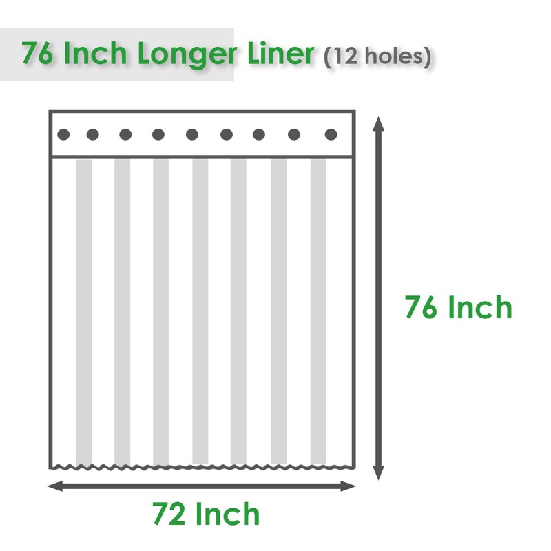 WellColor 76 Inch PEVA Shower Curtain Liner with 3 Weights,