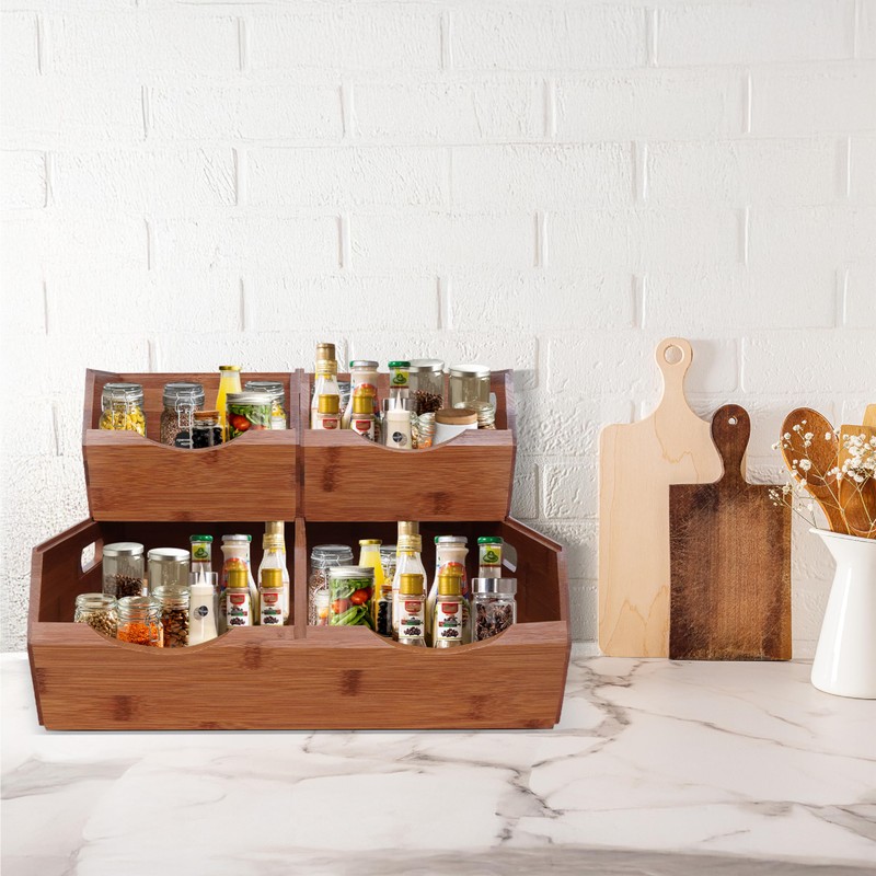 [Upgraded] 2-tier Stackable Bamboo Pantry Storage Bins, Potato and Onion