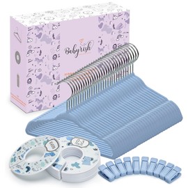 Babyrish Unisex Nursery Closet Organizer Set - 30X Velvet Hangers for Baby Clothes with 8X Closet Size Dividers (Newborn Infant to Toddler) and 10X Hanger Clips - All in Cute Box (Blue)