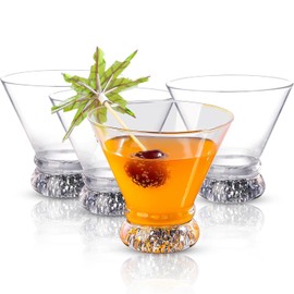 Dounx Martini Glasses Set of 4, 8oz Stemless Martini Cocktail Glasses, Crystal Martini Glasses for Margarita, Manhattan, Cosmopolitan, Home Bar, Parties, Martini Glassware Gift Set(Silver)