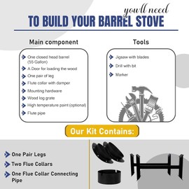 Sonret - Double Barrel Wood Stove Kit – Perfect for 55 Gallon Drum Barrel Stoves Kit - Fire Wood Camp Stove Kit for Emergency Heating & Cooking