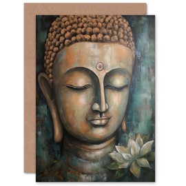 Artery8 Spiritual Meditation Buddha Lotus Flower for Him or Her Man Woman Birthday Thank You Get Well Soon Blank Art Greeting Card