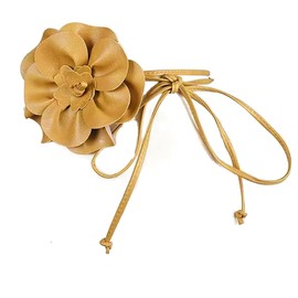 QIANXISUN Womens' Large Flower Knot Waist Chain Rope Belt Casual Leather for Dress Elegant, Khaki, One Size