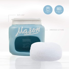 Mason Jar Ceramic Sponge Holder - Decorative Sponge Holder for Kitchen Sink - Sponge Caddy Farmhouse Kitchen Accessories - Kitchen Sink Sponge Holder Organizer - Kitchen Sponge Holder for Sink (Blue)