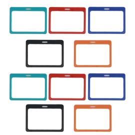 10PCS Id Card Holder,Name Badge Holders,Horizontal Badge Holder,Hard Plastic Id Card Case Protector Pouch,Double Sided Badge Holder Horizontal for School Office(Five Colors)