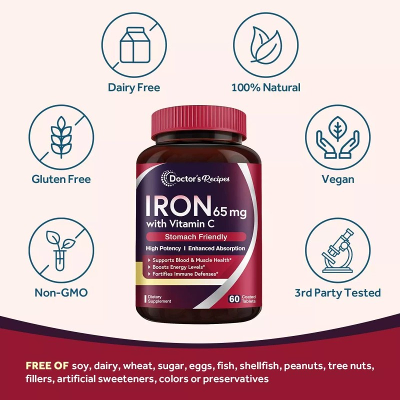 Doctor's Recipes Iron Supplement 65 Mg with Vitamin C -