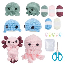 FREEBLOSS Set of 4 Crochet Set for Beginners, Crochet Animal Set, Crochet Penguins, Jellyfish, Whales Crochet Set with Video Instructions, Crochet Starter Set for Adults, New Hobby