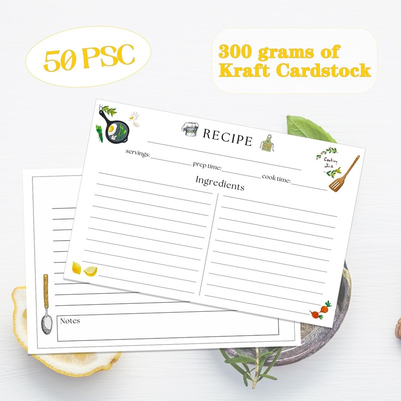 GoShambar Recipe Cards, 4x6 Inches Double Sided Cards, Blank Recipe