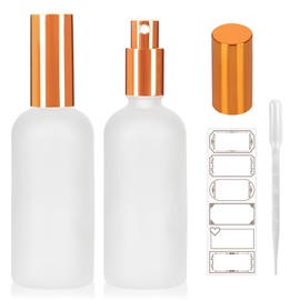 AuroTrends 3.4oz Frosted Glass Spray Bottles 2Pack, Empty Perfume Spray Bottles for Face Body Travel, Refillable Fine Mist Atomizer with Gold Caps, Plastic Dropper and Stickers Included