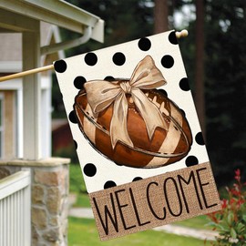 ARGOOFG Fall Football House Flag 28x40 Inch Double Sided Outside, Rustic Polka Dot Autumn Sports Game Day Sign Welcome Seasonal Yard Farmhouse Outdoor Decoration