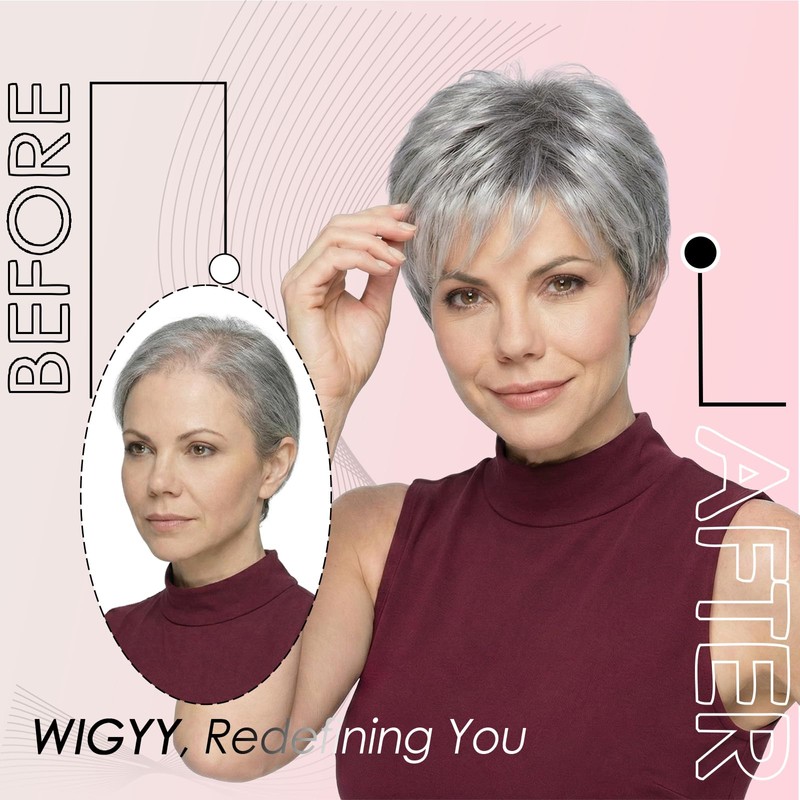 Mixed Grey Pixie Cut Wig for White Women – Short