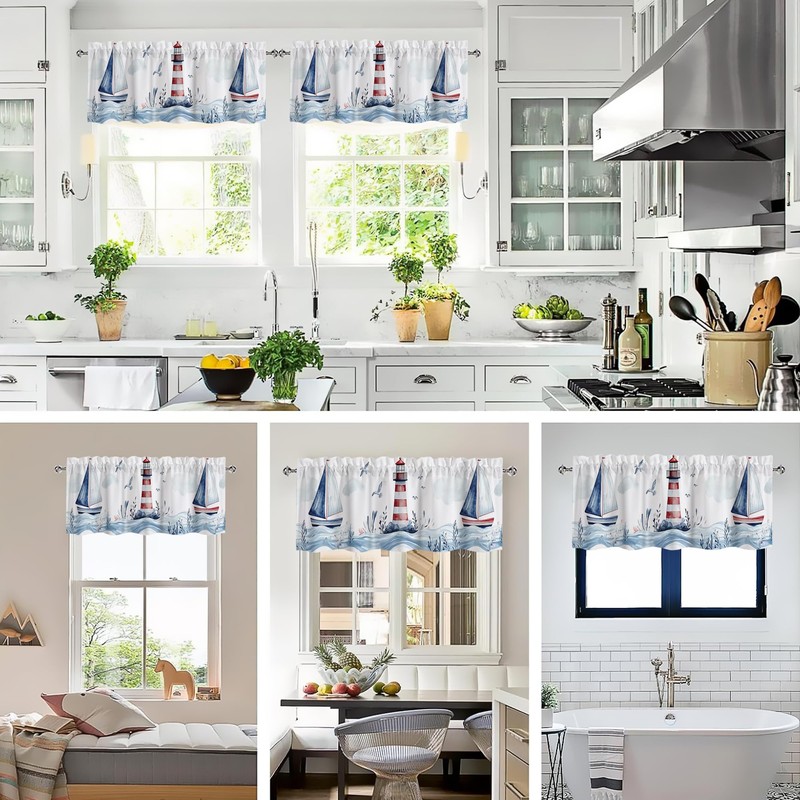 Nautical Lighthouse Valance Curtains,Rod Pocket Valances for Windows,Small Window Treatment