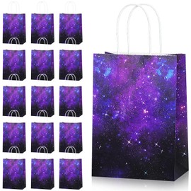 Pajean 16 Pcs Galaxy Favor Bag Galaxy Party Bags with Handles Stars Goodies Bags Galaxy Outer Space Treat Bags Solar System Candy Bags for Baby Shower Decorations Galaxy Themed Birthday Supplies