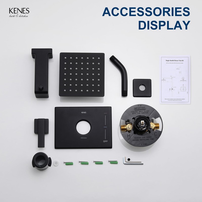 KENES Tub Shower Faucet Set Complete, Matte Black Tub and