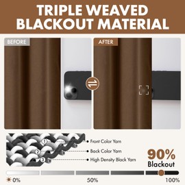 Brown Blackout Curtains for Bedroom Living Room 40"x63" Long 2 Panel