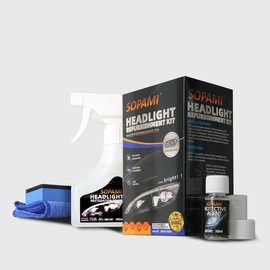 SOPAMI Car Headlight Restoration Kit Headlight Cleaner Restores Clear Yellowed Car Plastic and Protects from Re-Oxidation Includes Coating Agent and Towel, Sponge Wipe
