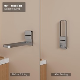 VOLDRA 1 x Towel Holder, No Drilling, Suction Cup Towel Rail, Foldable Guest Towel Holder, Tea Towel Holder, Kitchen Dish Cloth Holder, Towel Holder for Gluing, Towel Holder (Grey)