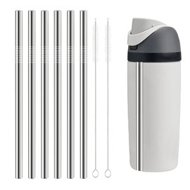 Metal Replacement Straws Compatible with Owala Water Bottle 16 oz, 6 Pcs Reusable Metal Straws with 2 Cleaner Brush Compatible with Owala 16 oz, Short Reusable Stainless Steel Straw, Dishwasher Safe