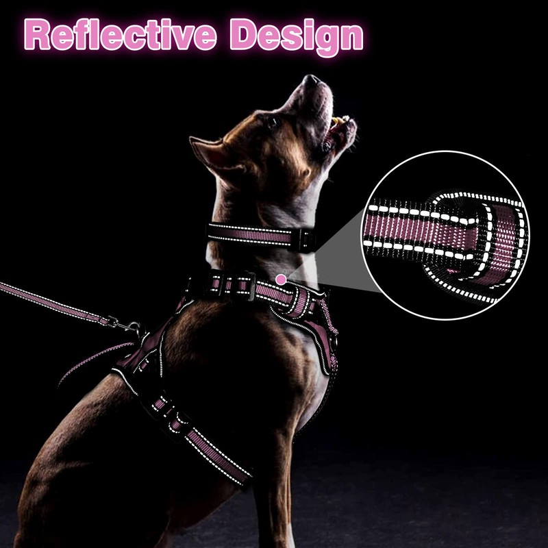 WINSEE Pet Harness Collar and Leash Set, All-in-one Reflective Dog