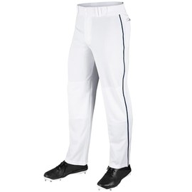 League Outfitters MVP Open Bottom Baseball Pants with Piping - White, Navy - M